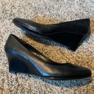 Calvin Klein New Black Leather Wedge Heel Round Toe Shoes